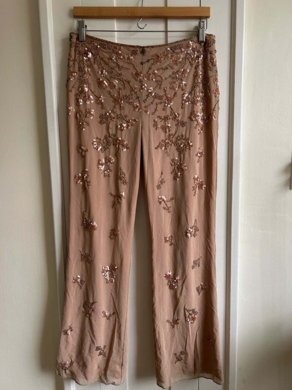 Laundry By Shelli Segal Rose Gold Sequin Cropped Flare Pants